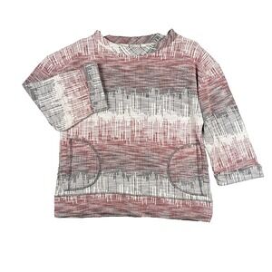 ANTHROPOLOGIE Postal Stamp Sweater Women Size M 3/4 Sleeve Cuffed Blk Red White